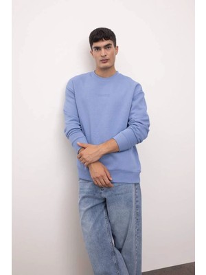 X8282 Boxy Fit Bisiklet Yaka Baskılı Sweatshirt