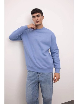 X8282 Boxy Fit Bisiklet Yaka Baskılı Sweatshirt