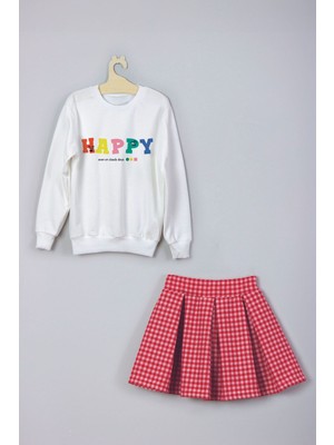 Myada Happy Even On Cloudy Days Sweatshirt Ekose Kareli Etek Takım 22901