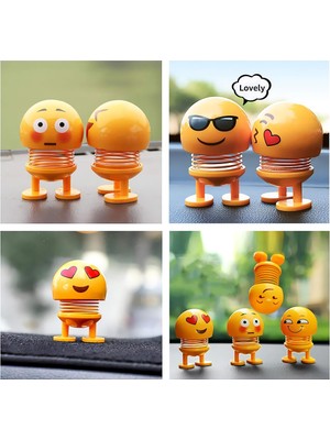 Emoji Smile Zıp Zıp Kafalar Mini Gülen Yüzler Araç Torpido & Masaüstü Süsü 6'lı Oyuncak Seti