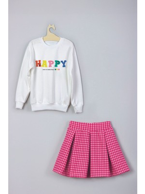 Myada Happy Even On Cloudy Days Sweatshirt Ekose Kareli Etek Takım 22901