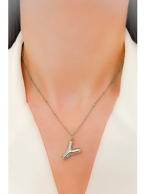 Çelik Kolye Balon Harf Kolye Harfli Kolye Dorika Kolye - V2