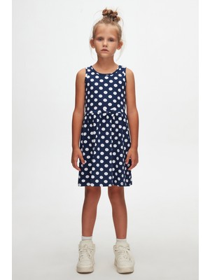 NAVY Polka-Dot Kız Çocuk Desenli Kolsuz Elbise