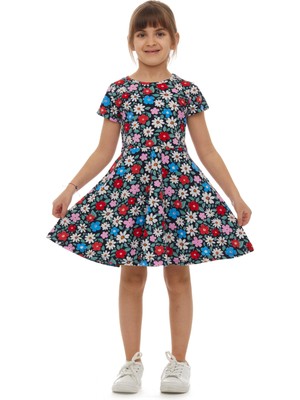 Daisy Festival Kız Çocuk Desenli Kısa Kollu Elbise