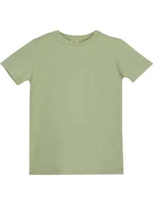 Açık Çağla Yeşil Basic Unisex Çocuk Sıfır Yaka Kısa Kollu Tişört