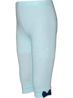 Uçuk Turkuaz Basic Kız Çocuk Fiyonklu Diz Altı Tayt Kapri