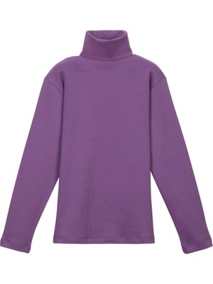 Açık Mor Basic Kışlık Tam Balıkçı Yaka Uzun Kollu Kız Çocuk Tişört