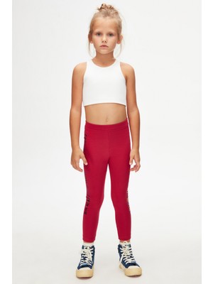 Mürdüm New York Baskılı Şardonlu Kız Çocuk Kışlık Tayt