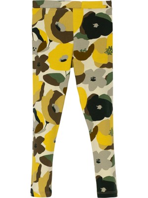 Açık Yeşil Retro Flowers Kız Çocuk Yazlık Desenli Tayt