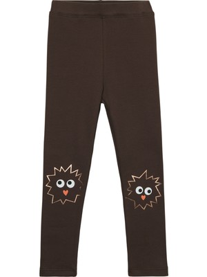 Kahverengi Crazy Eyes Baskılı Kız Çocuk Kışlık Şardonlu Kız Çocuk Tayt