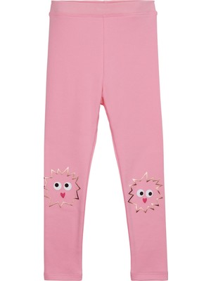 Pembe Crazy Eyes Baskılı Kız Çocuk Kışlık Şardonlu Kız Çocuk Tayt