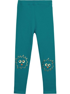 Koyu Petrol Crazy Eyes Baskılı Kız Çocuk Kışlık Şardonlu Kız Çocuk Tayt