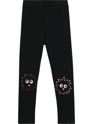 Siyah Crazy Eyes Baskılı Kız Çocuk Kışlık Şardonlu Kız Çocuk Tayt