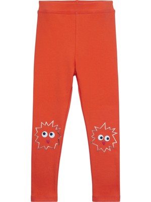 Turuncu Crazy Eyes Baskılı Kız Çocuk Kışlık Şardonlu Kız Çocuk Tayt