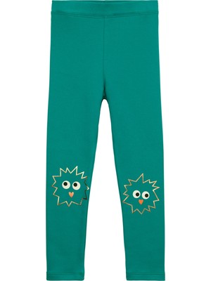 Koyu Yeşil Crazy Eyes Baskılı Kız Çocuk Kışlık Şardonlu Kız Çocuk Tayt