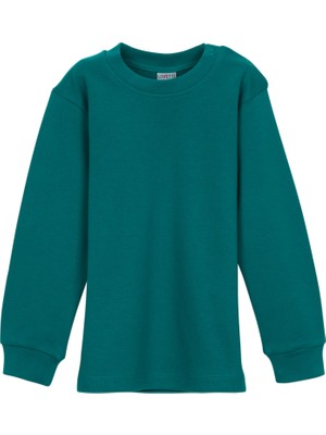 Koyu Petrol Basic Kız Çocuk Çıtçıtlı Sıfır Yaka Kışlık Uzun Kol Tişört