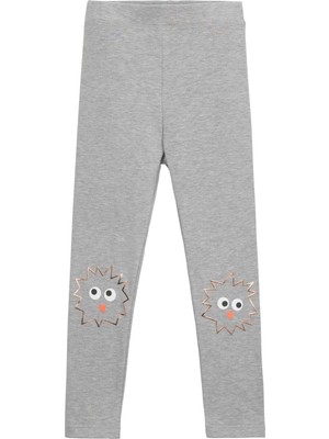 Açık Gri Crazy Eyes Baskılı Kız Çocuk Kışlık Şardonlu Kız Çocuk Tayt