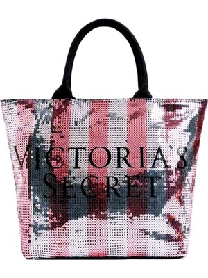 Vs Ikonik Desen Pembe Gümüş Pullu Payet Işlemeli Carryall Tote