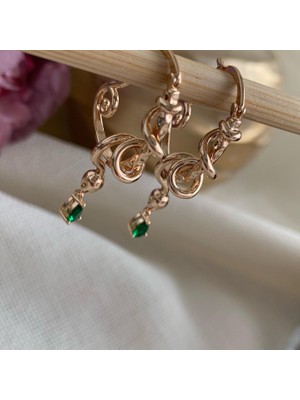 Chance's Jewelry Emily Zümrüt Yeşil Taş Detay Tasarım Halka Küpe