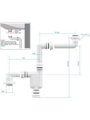 Aqua Bagno Comfort Yer Kazandıran Lavabo Sifonu Kolay Temizlenir Ayarlanabilir Koku Önleyici Gider Borulu - 32 mm Süzgeç Hariç