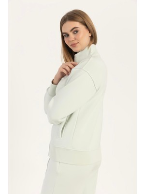 Kadın Fermuarlı Dik Yaka Sweatshirt Mint