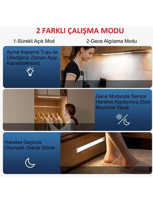 Şarjlı Dolap Işığı 3 Renk Kısılabilir Mutfak Dolap Tezgah Çalışma Odası LED Gece Lambası - 40 cm