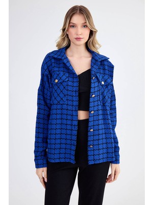 Kapak Cepli Desenli Oversize Gömlek