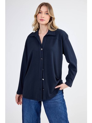 Omuz Apoletli Düğmeli Modal Kumaş Bluz