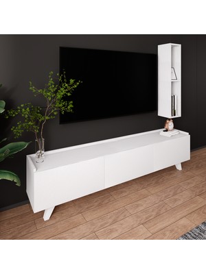 Lifedeco Tv Ünitesi Beyaz Kapaklı Ayaklı 1 Raflı LD-3001-BA1R