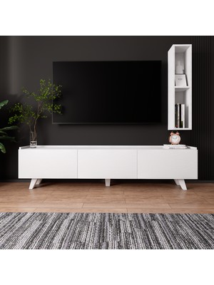 Lifedeco Tv Ünitesi Beyaz Kapaklı Ayaklı 1 Raflı LD-3001-BA1R