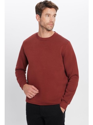 Tudors Relax Fit Rahat Kesim Pamuklu Yumuşak Dokulu Basic Kahverengi Bisiklet Yaka Sweatshirt