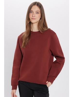 Tudors Relax Fit Rahat Kesim Pamuklu Yumuşak Dokulu Basic Kahverengi Bisiklet Yaka Sweatshirt