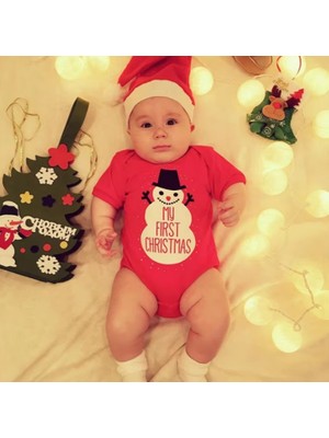 Yılbaşı Noel (Christmas) Temalı Organik Bebek Body Şapka Takımı 9-12 Aylık