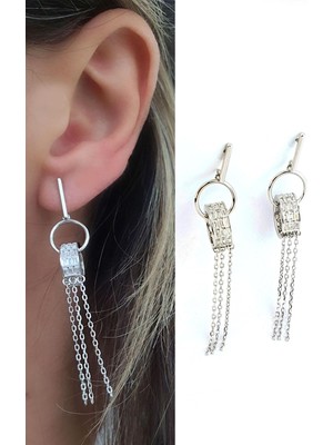 Ose Shop Italyan Tasarımı Baget Zirkon Taşlı 925AYAR Gümüş Sallantılı Özel Tasarım Küpe