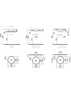 VitrA Water Jewels Çanak Lavabo 4334B470-1361, Yuvarlak, Kompakt, Siyah,