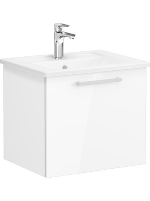 VitrA Root 66414  Lavabo Dolabı, Tek Çekmeceli, 60 cm, Parlak Beyaz, Köşeli Lavabolu