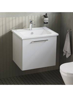 VitrA Root 66414  Lavabo Dolabı, Tek Çekmeceli, 60 cm, Parlak Beyaz, Köşeli Lavabolu