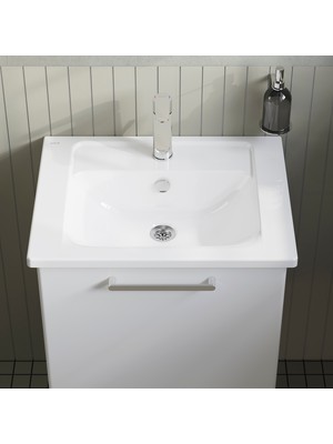 VitrA Root 66414  Lavabo Dolabı, Tek Çekmeceli, 60 cm, Parlak Beyaz, Köşeli Lavabolu