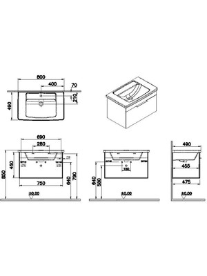 VitrA Quadrum 67120 Lavabo Dolabı Çekmeceli, 80 cm, Altın Meşe