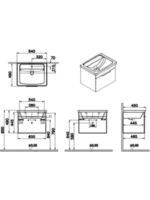 VitrA Quadrum 67119 Lavabo Dolabı, Çekmeceli, 65cm, Altın Meşe