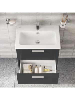 VitrA Mia 75102 Banyo Dolabı Seti Çekmeceli 60 cm Antrasit