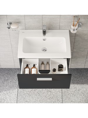 VitrA Mia 75102 Banyo Dolabı Seti Çekmeceli 60 cm Antrasit