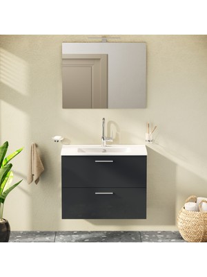 VitrA Mia 75100 Banyo Dolabı Seti Çekmeceli 80 cm Antrasit