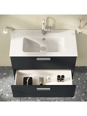 VitrA Mia 75100 Banyo Dolabı Seti Çekmeceli 80 cm Antrasit