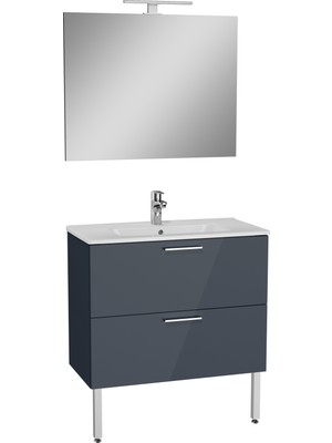 VitrA Mia 75077 Banyo Dolabı Seti Çekmeceli, Ayaklı, 80 cm, Antrasit