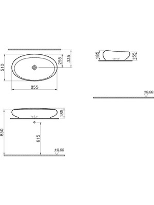 VitrA İstanbul 4446B470-0016 Çanak Lavabo, Oval, Siyah, 85x81 cm