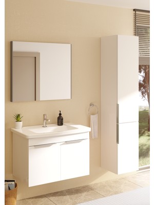 VitrA Quadrum 62542 Lavabo Dolabı, Kapaklı, 80 cm, Parlak Beyaz