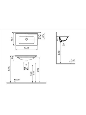 VitrA Mia 7463L003-0001 Etajerli Lavabo, 70 cm, Beyaz