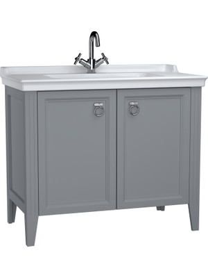 VitrA Valarte 62157 Lavabo Dolabı, Kapaklı, Etajerli Lavabolu, Krom Kulplu, 100 cm, Mat Gri