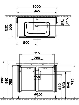 VitrA Valarte 62157 Lavabo Dolabı, Kapaklı, Etajerli Lavabolu, Krom Kulplu, 100 cm, Mat Gri